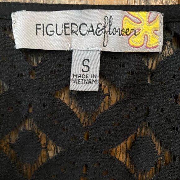 Figueroa & Flower S Black BOHO Relaxed Oversized Lace Floral Front Tie Blouse - Picture 8 of 8